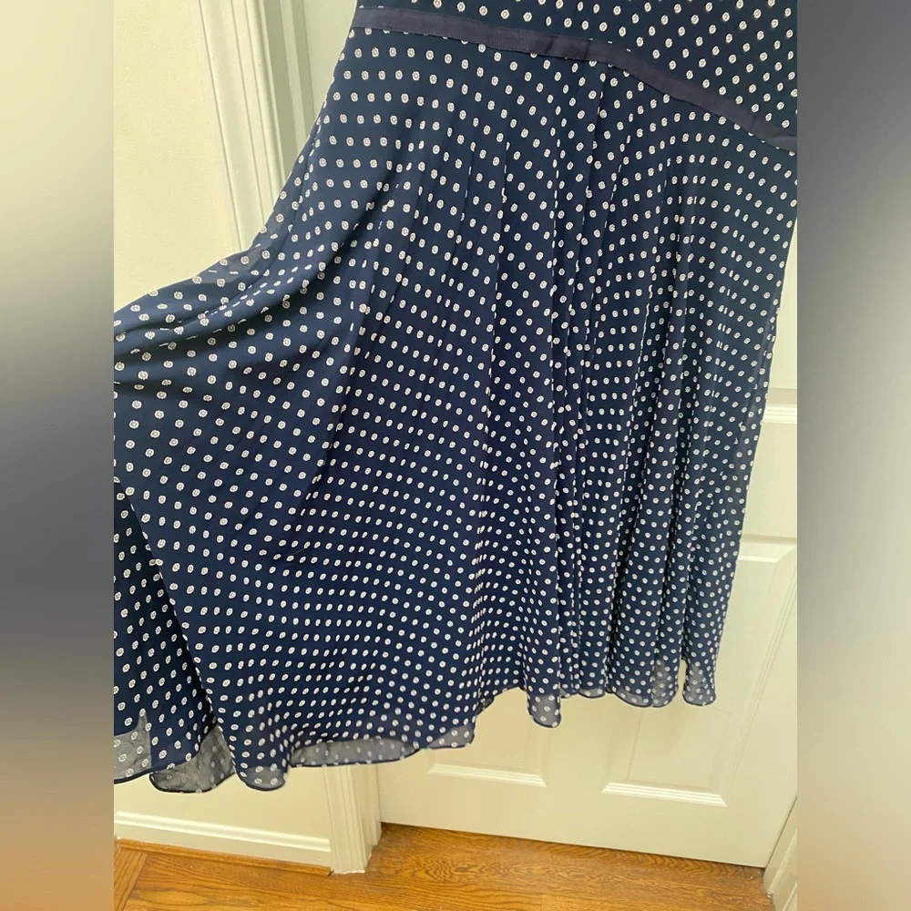 Hobbs London Spot Celia Fit & Flare Navy Polka Dot Midi Dress - size 14